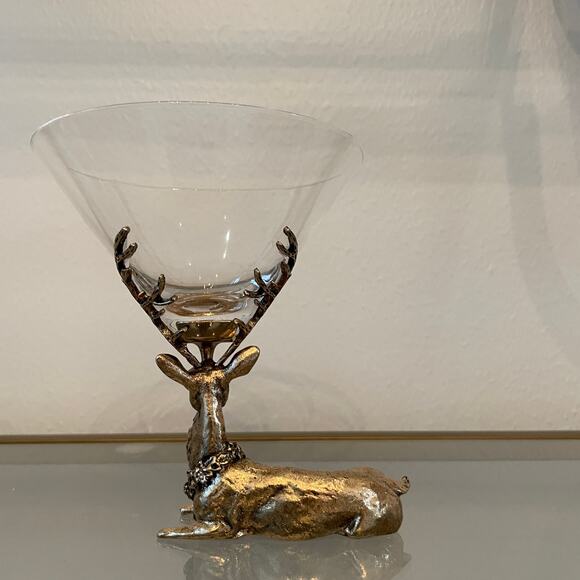 Gold Stag Reindeer Martini Glasses 7.5oz Set of 2 Christmas Holiday Barware New - Picture 5 of 15